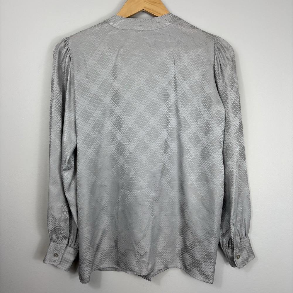 Vtg 1980s Yves Saint Laurent Rive Gauche Silk Jacquard Tie-Neck Blouse YSL - Picture 9 of 10